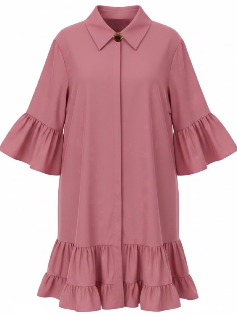 La Doublej Blush Pink Ruffled Choux Dress With Jewel Button